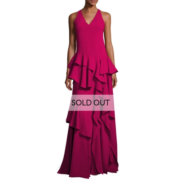 NWT Halston Heritage dress long evening gown maxi v-neck ruffle flounce 6 - Picture 5 of 8